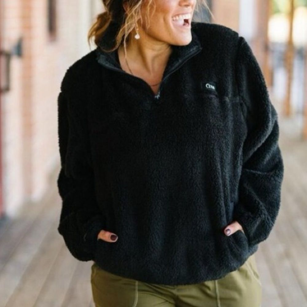 Zyia Active Sherpa Quarter Zip Pullover Fleece Black Size L